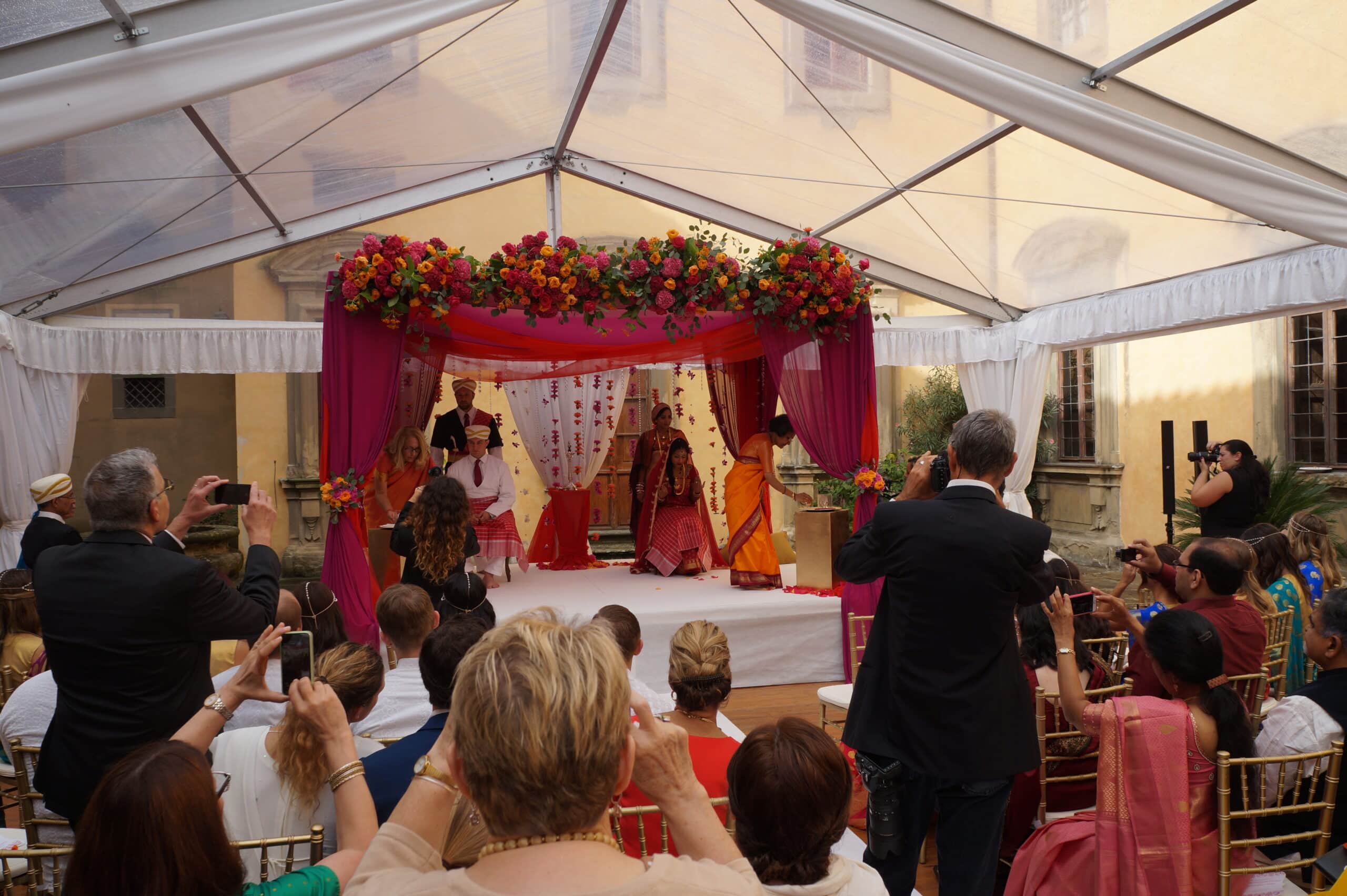 Hindu Priest services in Italy conducting complete Vedic wedding ceremonies at sophisticated European venues with authentic rituals, fire ceremonies, family coordination, and cultural integration for destination celebrations across Lake Como, Tuscany, Rome, and Milan