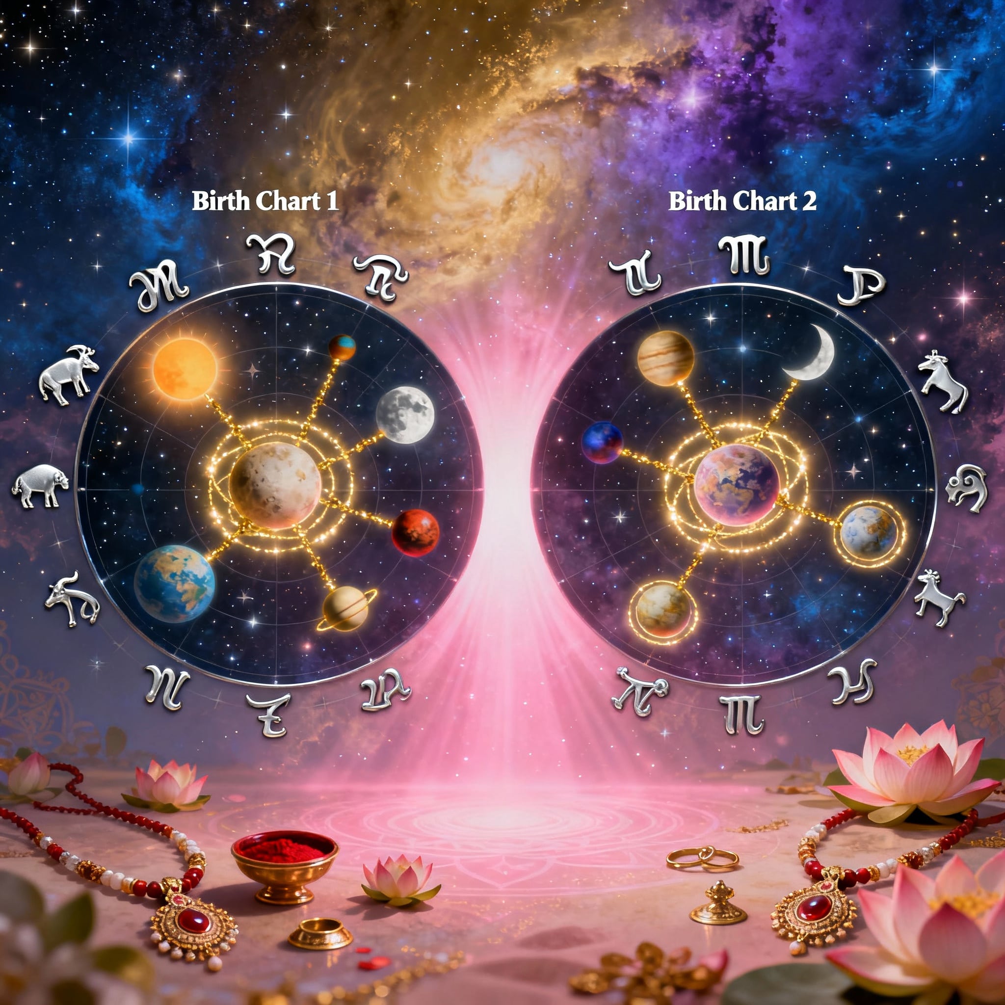 Kundli matching consultation showing birth chart analysis and Vedic astrology compatibility assessment for prospective marriage partners