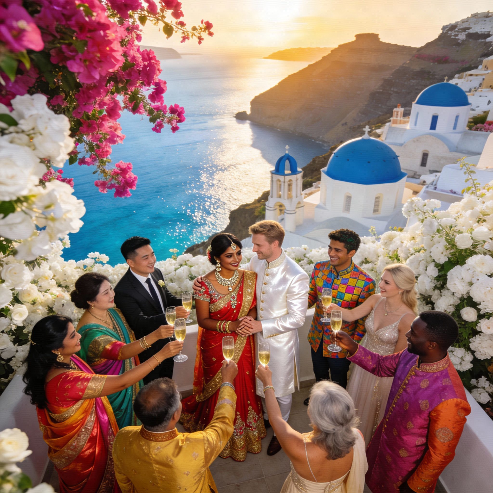 Indian Wedding in Santorini with traditional Hindu rituals overlooking Aegean Sea